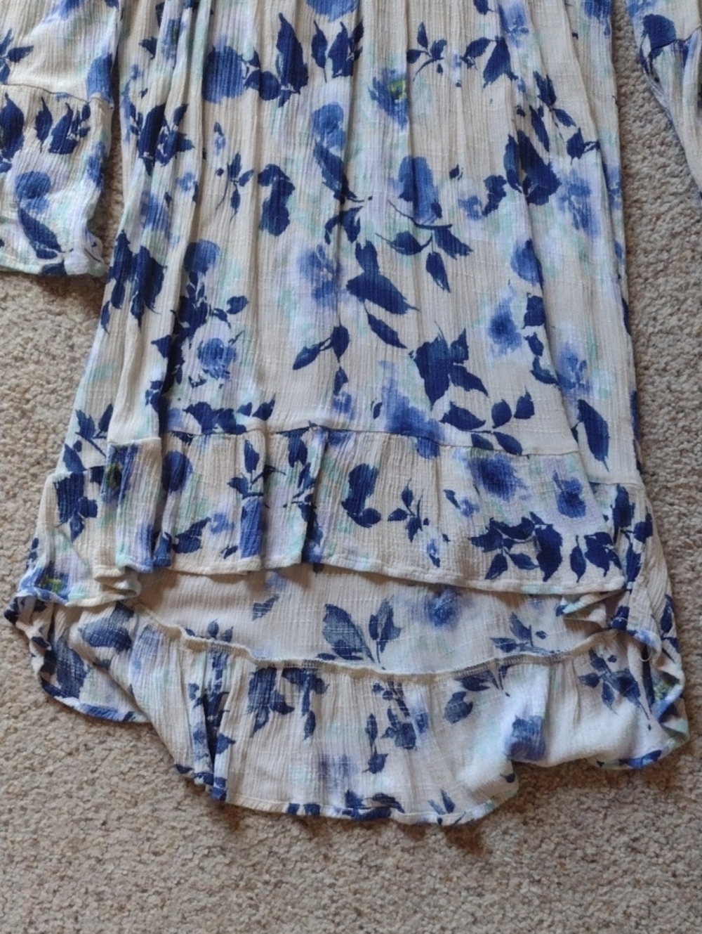 Blue Floral Off-Shoulder Women's Top - Picture 3 of 4